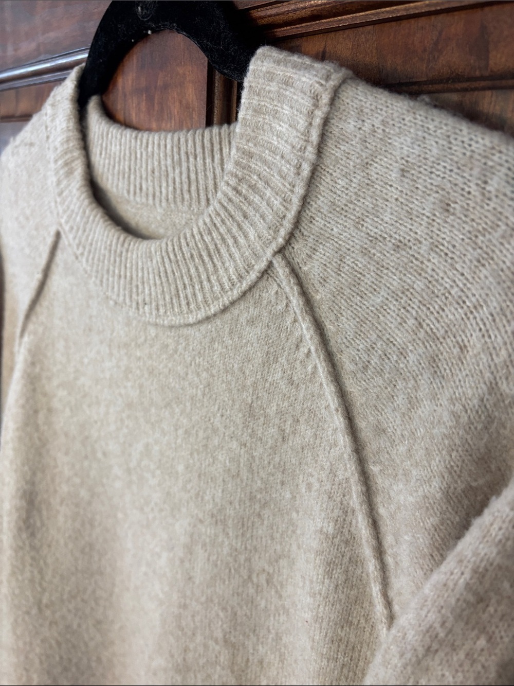 aerie Long Sleeve Cream Crewneck Sweater with Black Bow Sleeves S - Picture 5 of 8